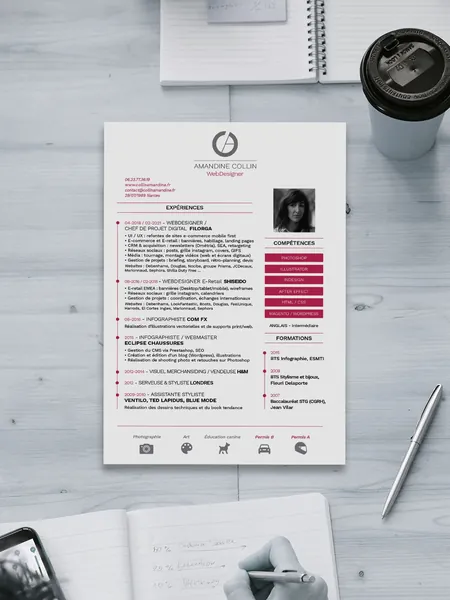 CV réalisé par Createamweb, posé sur un bureau