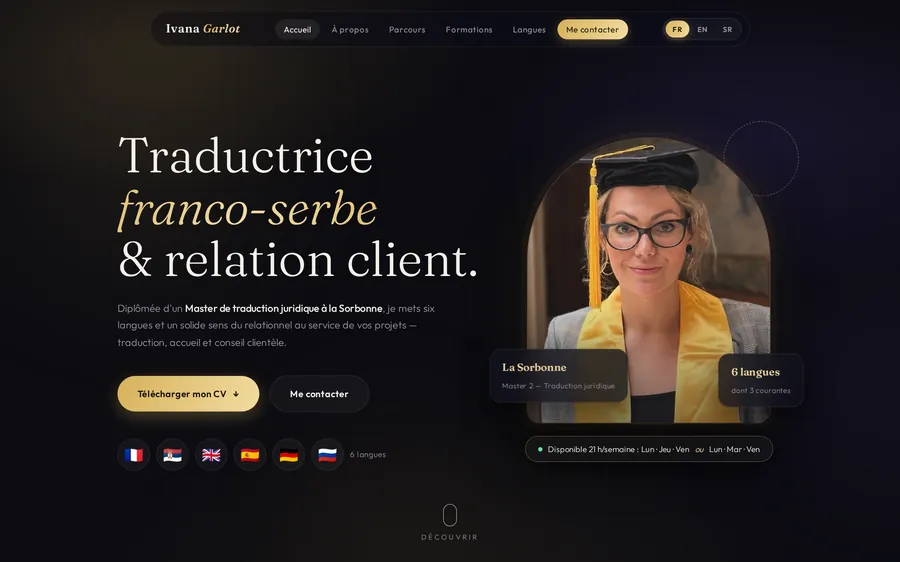 Site internet Ivana Garlot, book CV et parcours professionnel — réalisation Createamweb